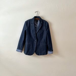 Gap Navy Blue Denim Pinstripe Lined Single Button Collared Fit & Darted Blazer 8